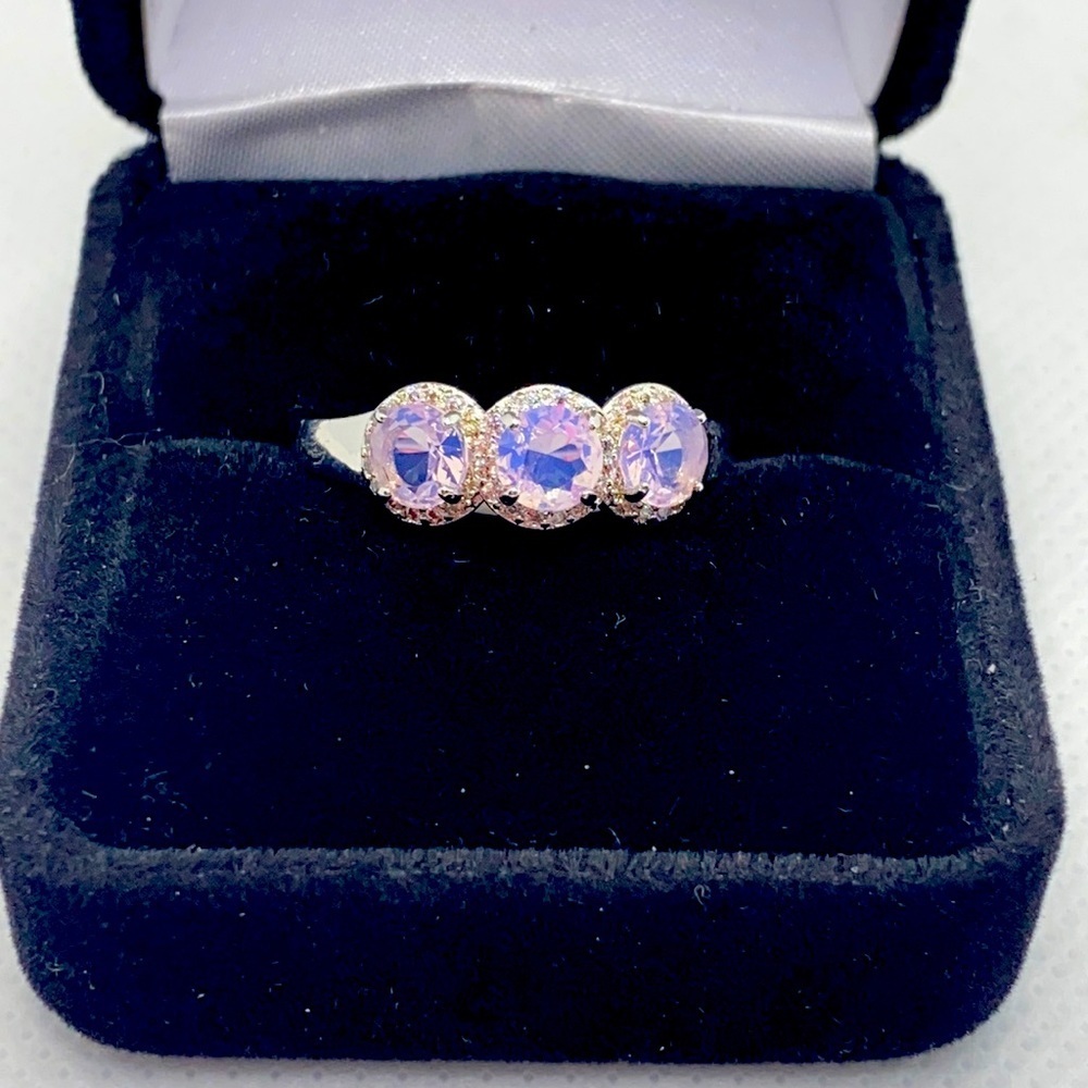 Pink moonstone & white topaz ring size 10